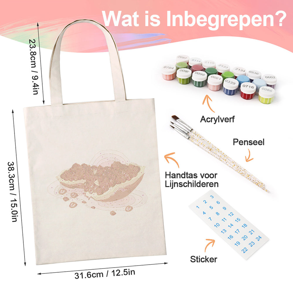 Volle Rode Granaatappelpitten Canvas Tote Bag Schilderen op Nummers
