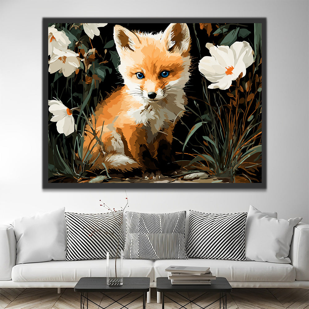 Vosje en Witte Wilde Bloemen Schilderen op Nummers