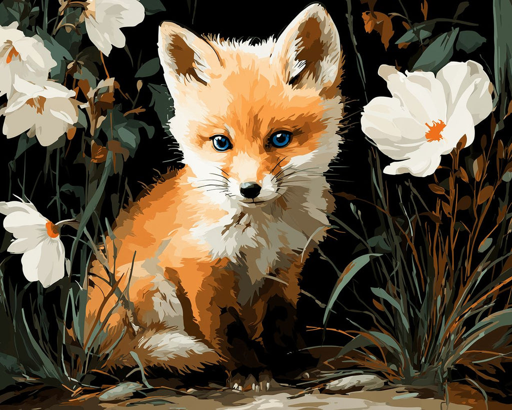 Vosje en Witte Wilde Bloemen Schilderen op Nummers
