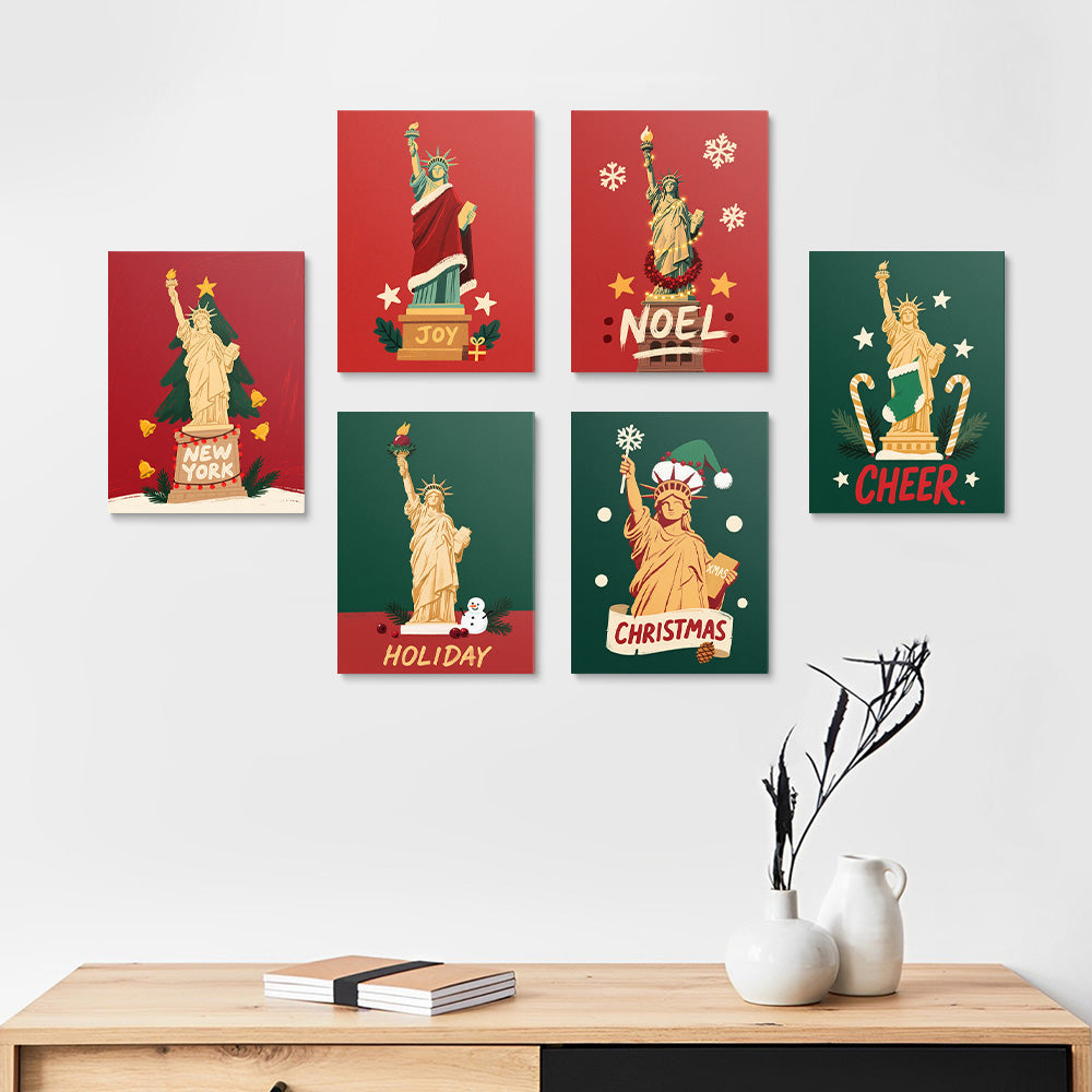 Vrijheidsbeeld met Kerstmis 6 Stuks Mini Schilderen op Nummers