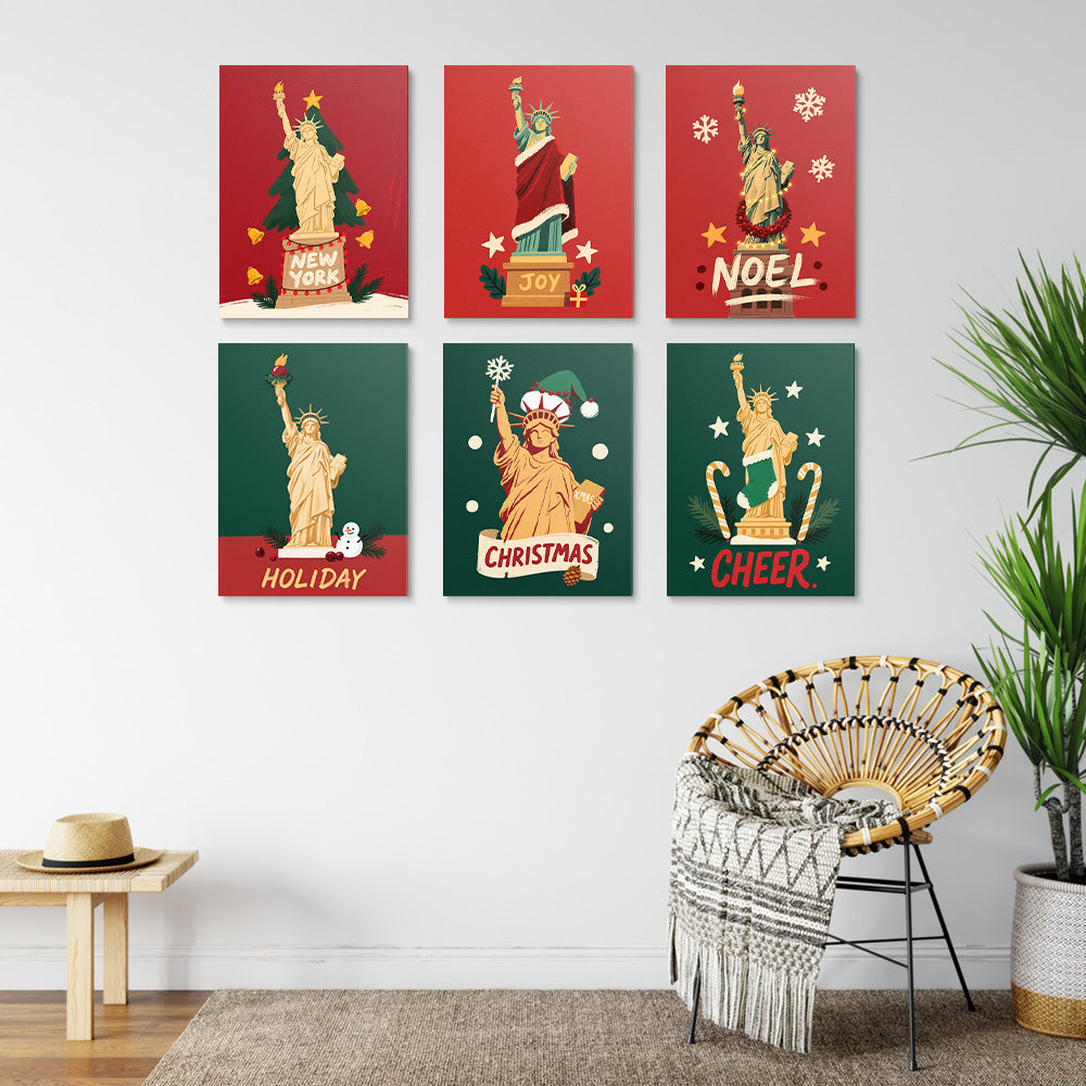 Vrijheidsbeeld met Kerstmis 6 Stuks Mini Schilderen op Nummers