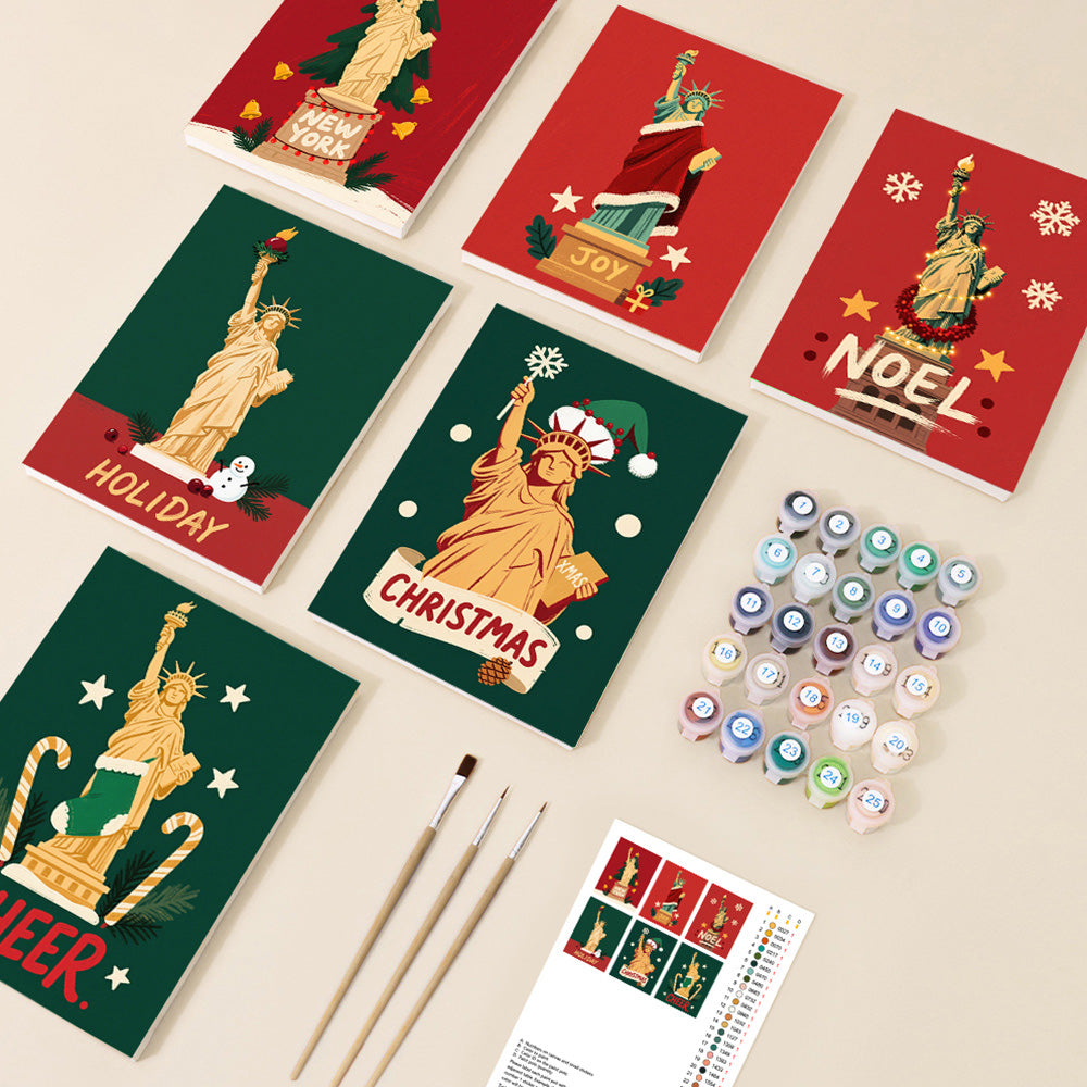 Vrijheidsbeeld met Kerstmis 6 Stuks Mini Schilderen op Nummers