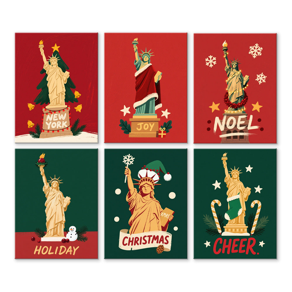 Vrijheidsbeeld met Kerstmis 6 Stuks Mini Schilderen op Nummers