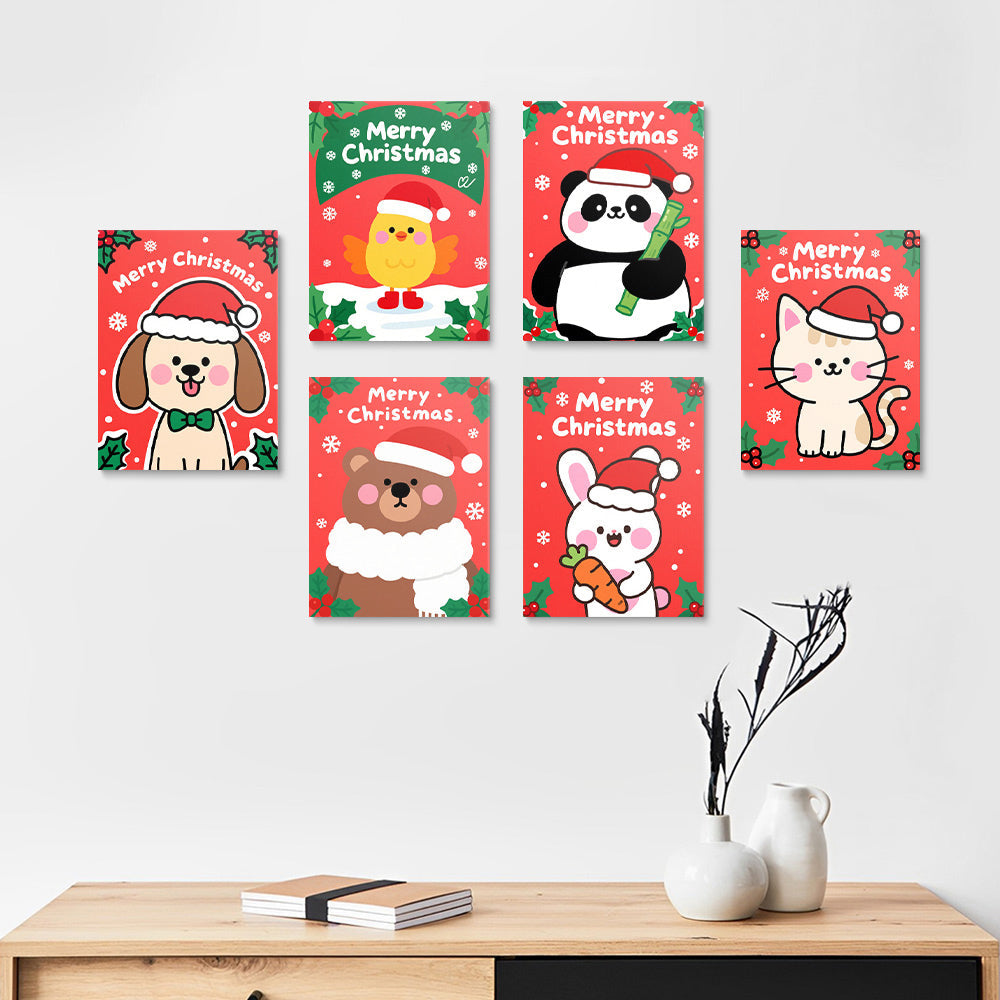 Vrolijk Kerstfeest voor Cartoon Dieren 6 Stuks Mini Schilderen op Nummers