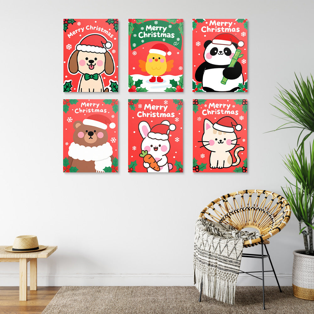 Vrolijk Kerstfeest voor Cartoon Dieren 6 Stuks Mini Schilderen op Nummers