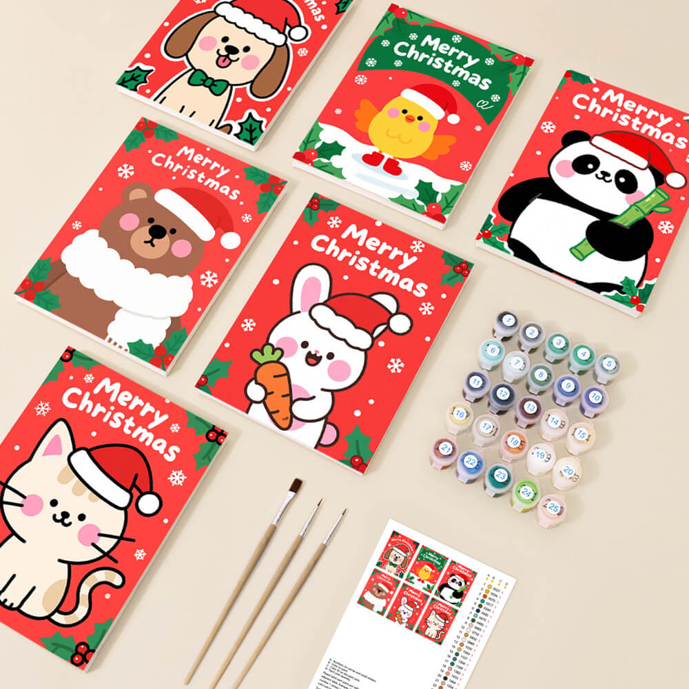 Vrolijk Kerstfeest voor Cartoon Dieren 6 Stuks Mini Schilderen op Nummers