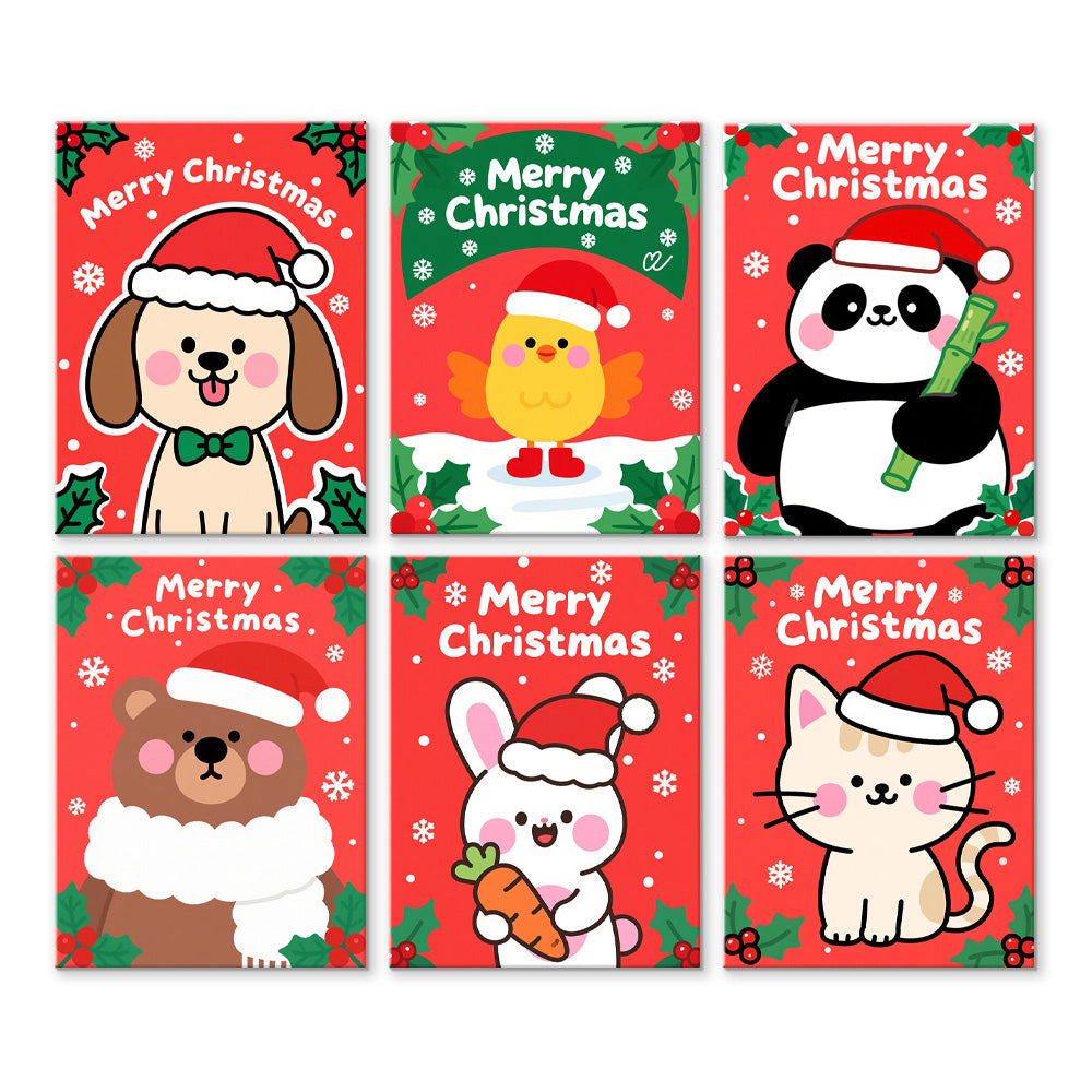 Vrolijk Kerstfeest voor Cartoon Dieren 6 Stuks Mini Schilderen op Nummers
