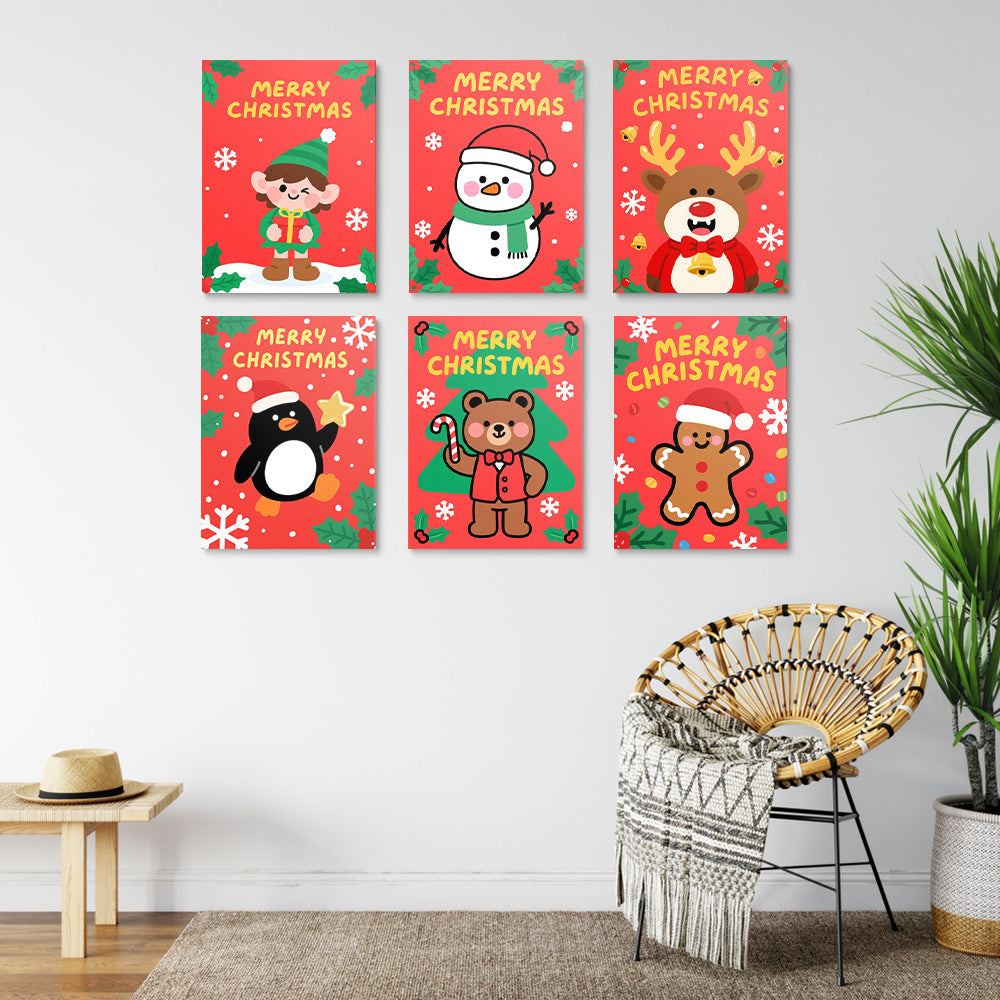 Vrolijk Kerstfeest voor de Dieren 6 Stuks Mini Schilderen op Nummers