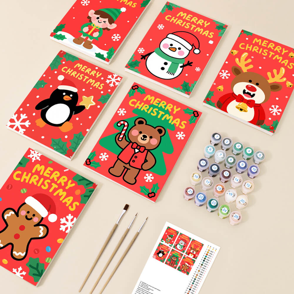 Vrolijk Kerstfeest voor de Dieren 6 Stuks Mini Schilderen op Nummers