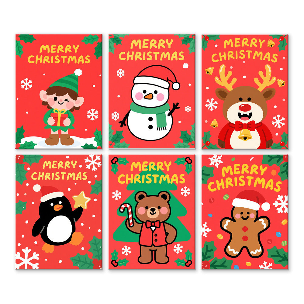 Vrolijk Kerstfeest voor de Dieren 6 Stuks Mini Schilderen op Nummers