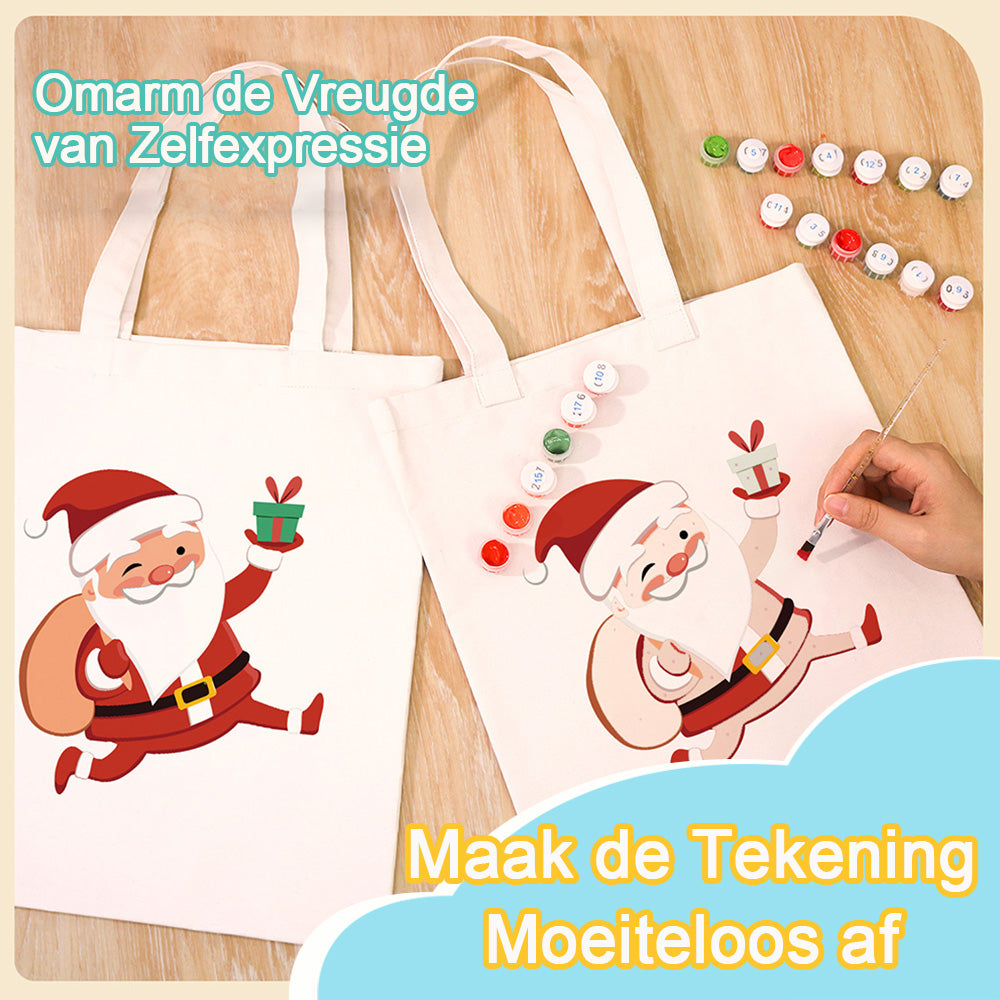 Vrolijke Kerstman Canvas Tote Bag Schilderen op Nummers