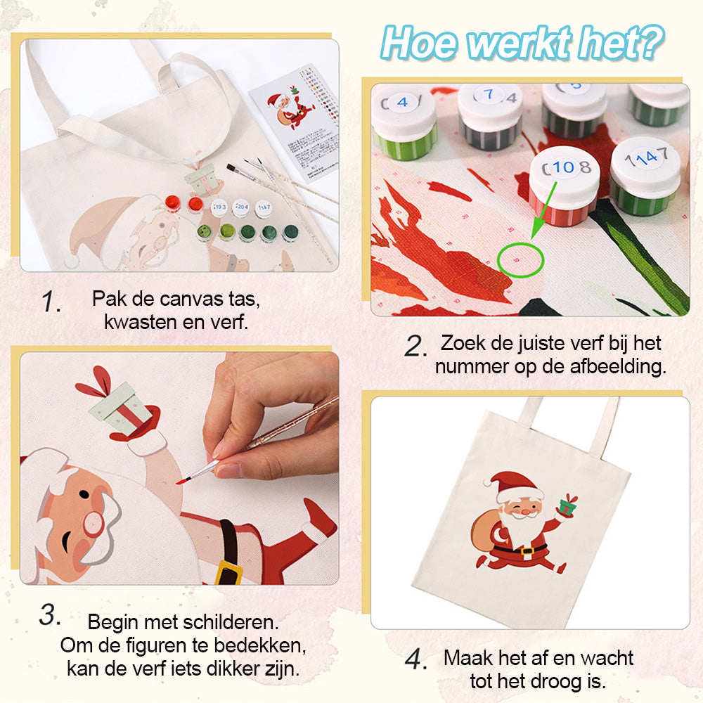 Vrolijke Kerstman Canvas Tote Bag Schilderen op Nummers