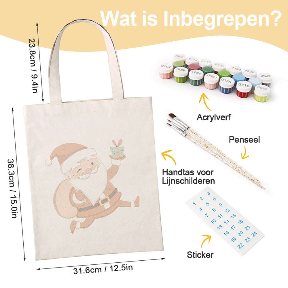 Vrolijke Kerstman Canvas Tote Bag Schilderen op Nummers