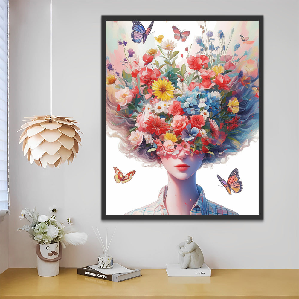 Vrouw, Bloemen, en Vlinders Schilderen op Nummers