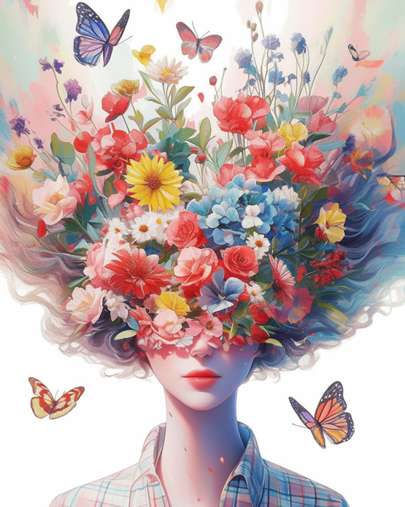 Vrouw, Bloemen, en Vlinders Schilderen op Nummers