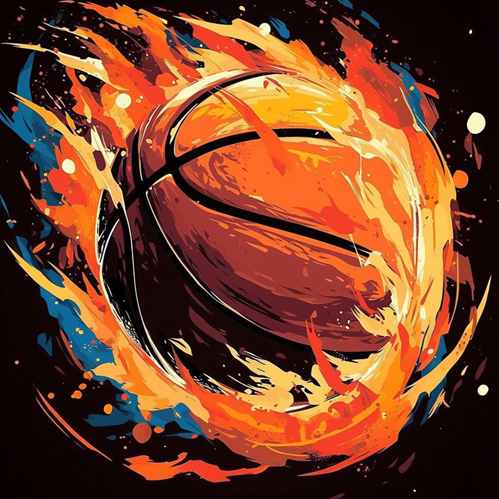 Vuurrood Basketbal in Dynamische Stijl Schilderen op Nummers