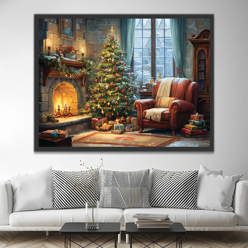 Warme open haard en Kerstboom Schilderen op Nummers