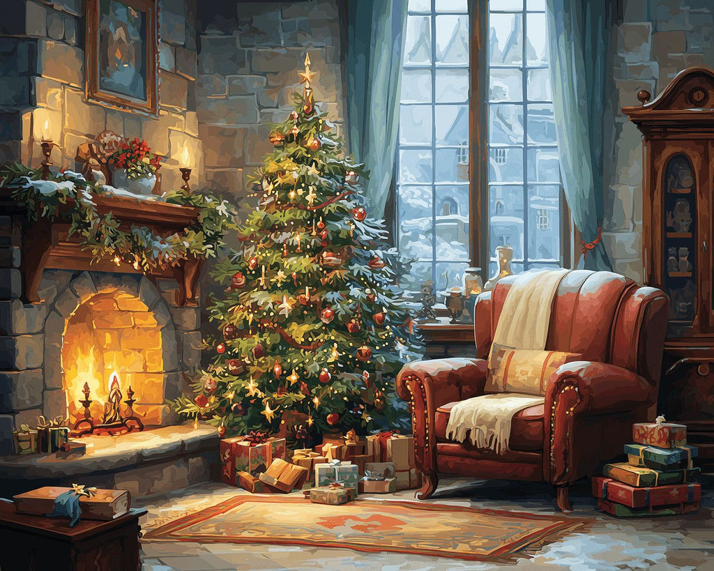 Warme open haard en Kerstboom Schilderen op Nummers