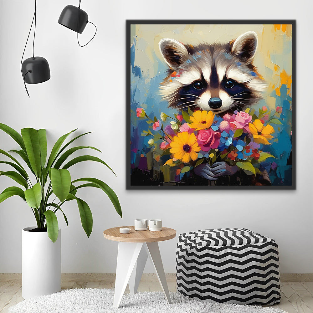 Wasbeer met een boeket bloemen Schilderen op Nummers