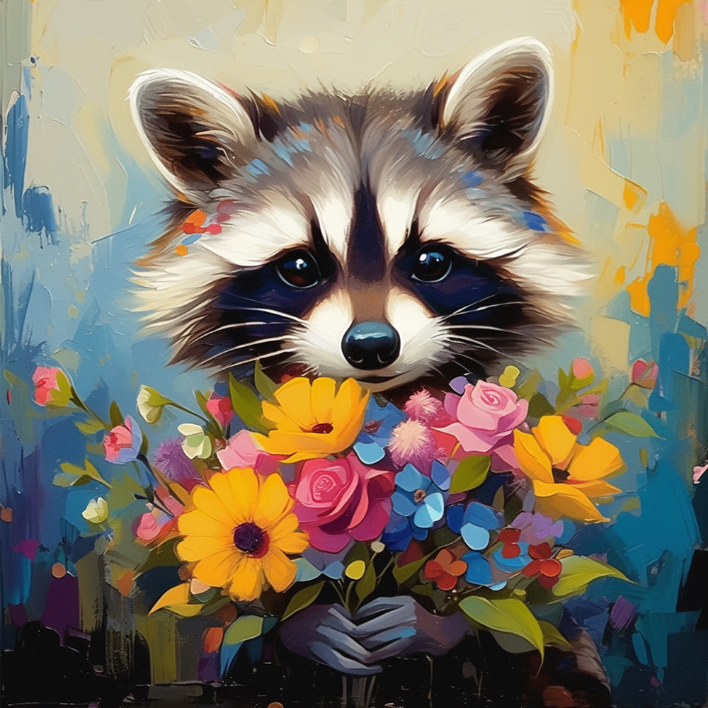 Wasbeer met een boeket bloemen Schilderen op Nummers