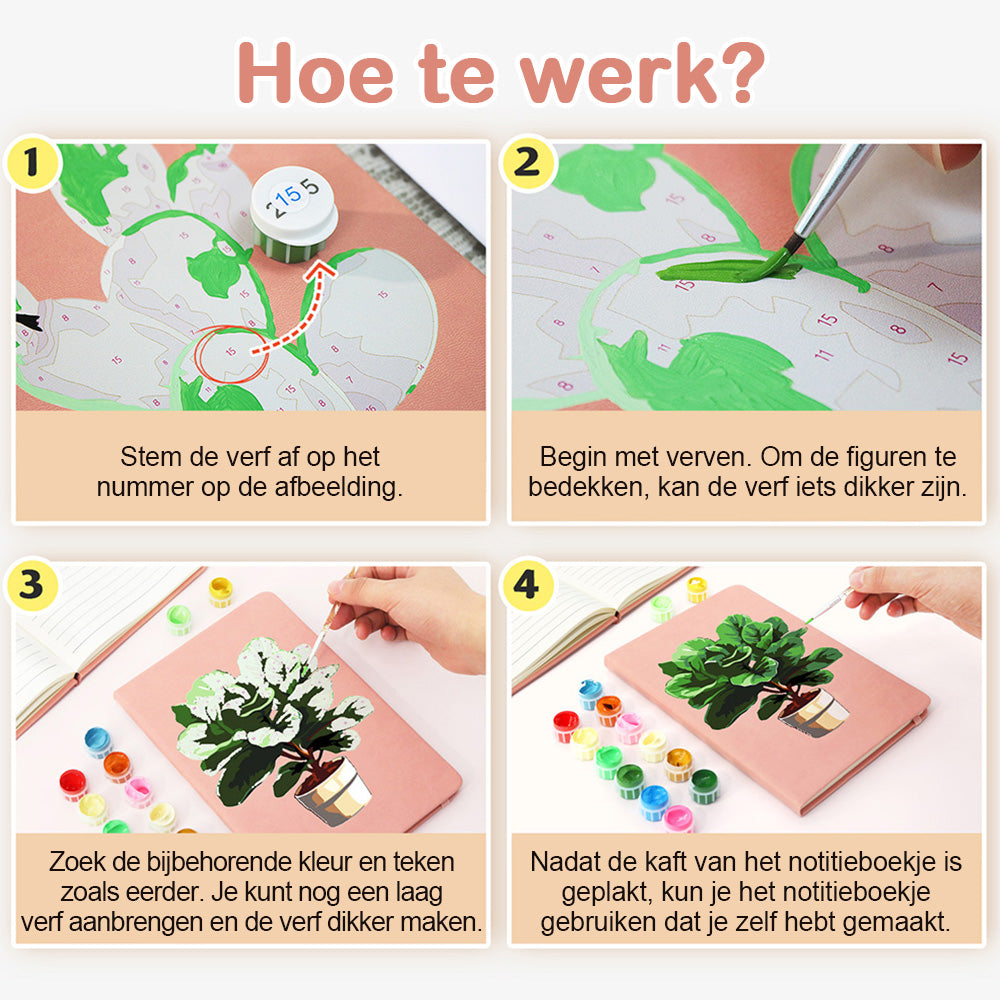 Weelderige Groene Kamerplanten Notitieboek Schilderen op Nummers