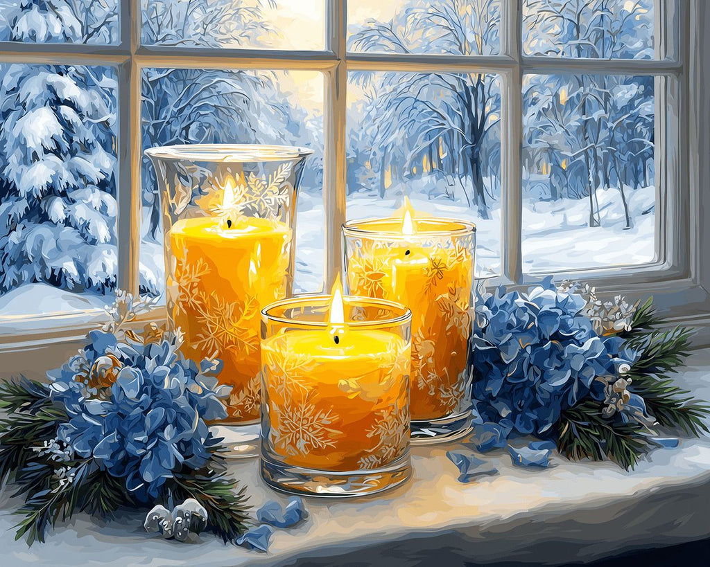 Winterse Kerstkaarsen Schilderen op Nummers