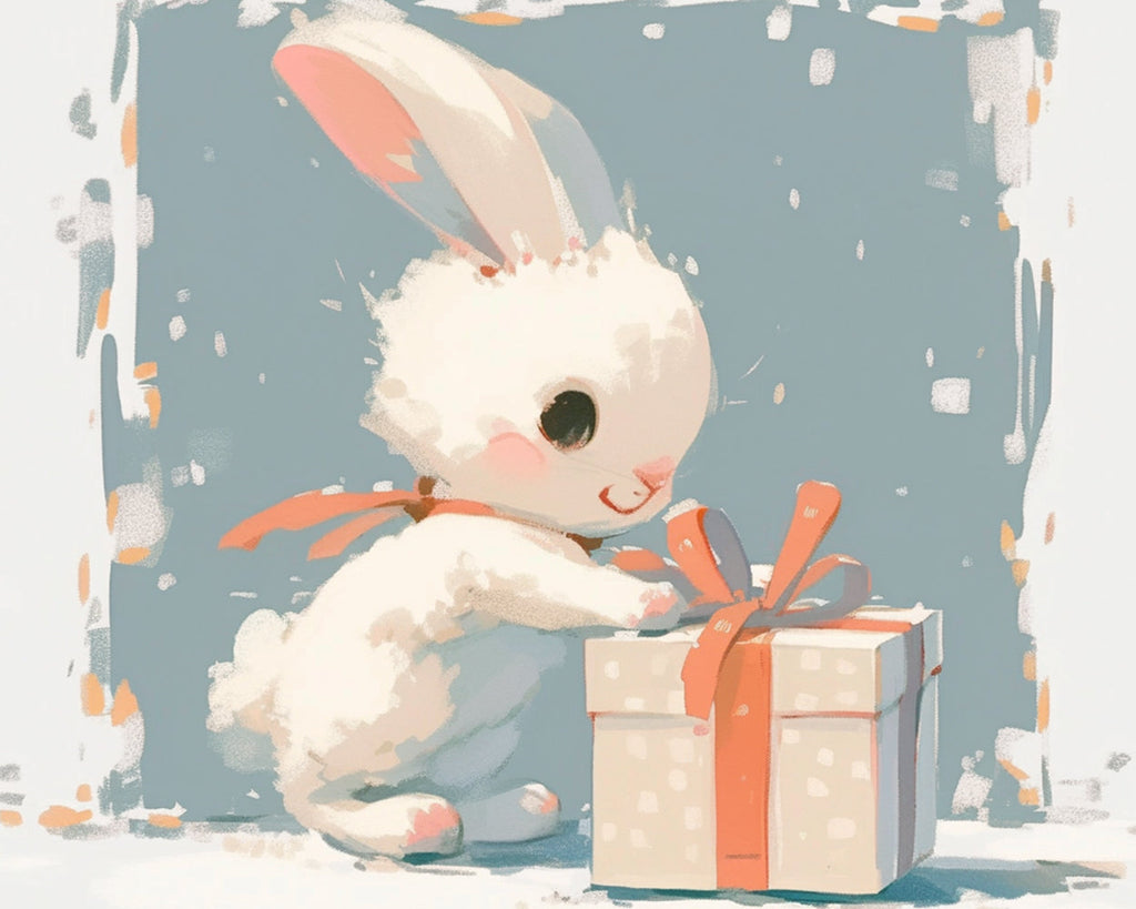 Wit Konijn en Cadeautje Schilderen op Nummers
