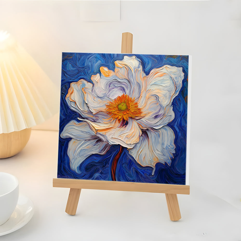 Witte Bloemen met Gele Meeldraden Mini Schilderen op Nummers
