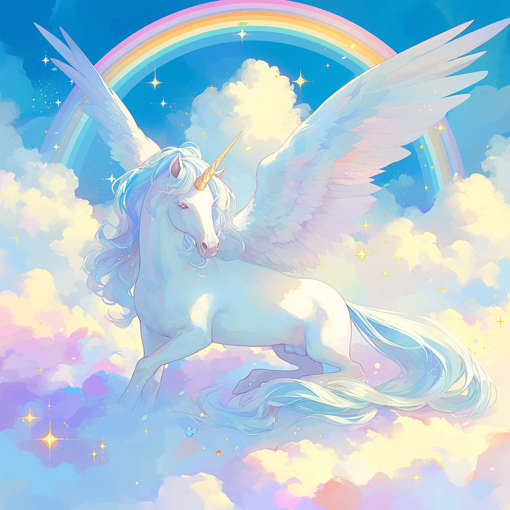 Witte Eenhoorns met Vleugels en Regenbogen Schilderen op Nummers