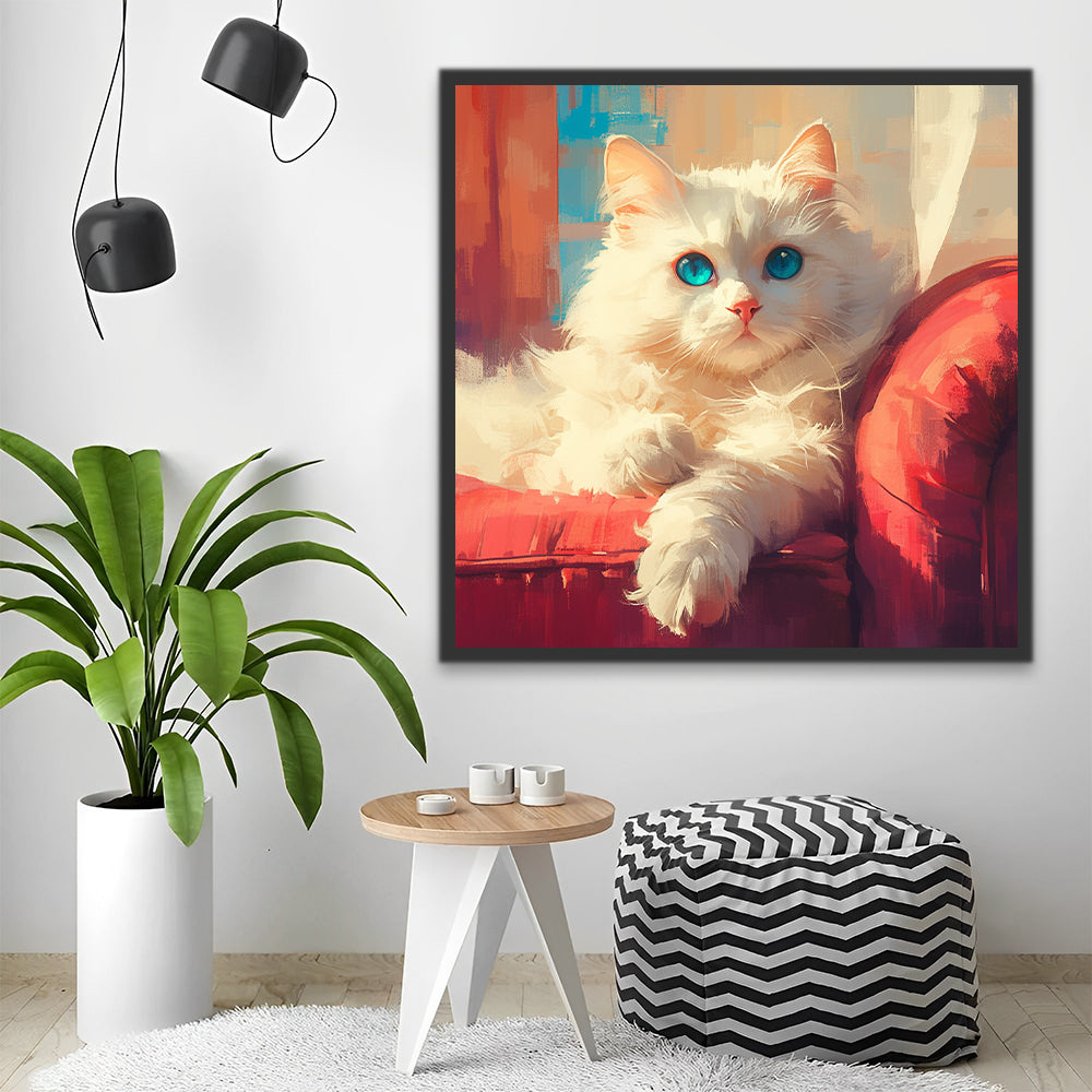 Witte Kat met Blauwe Ogen Schilderen op Nummers