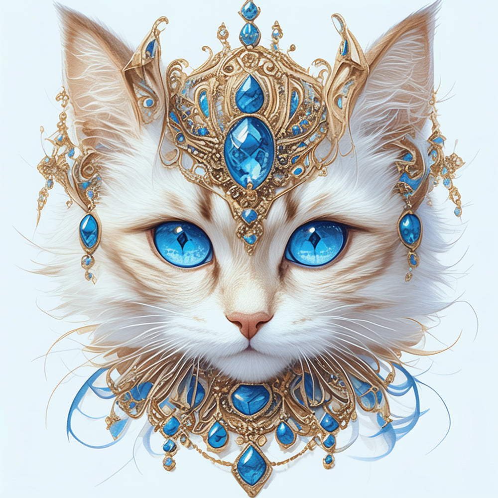 Witte Kat met Blauwe Sieraden Schilderen op Nummers
