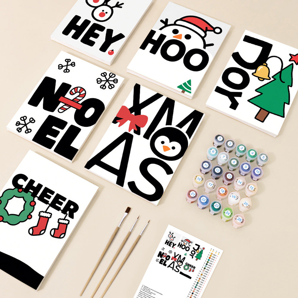 Witte Kerst 6 Stuks Mini Schilderen op Nummers