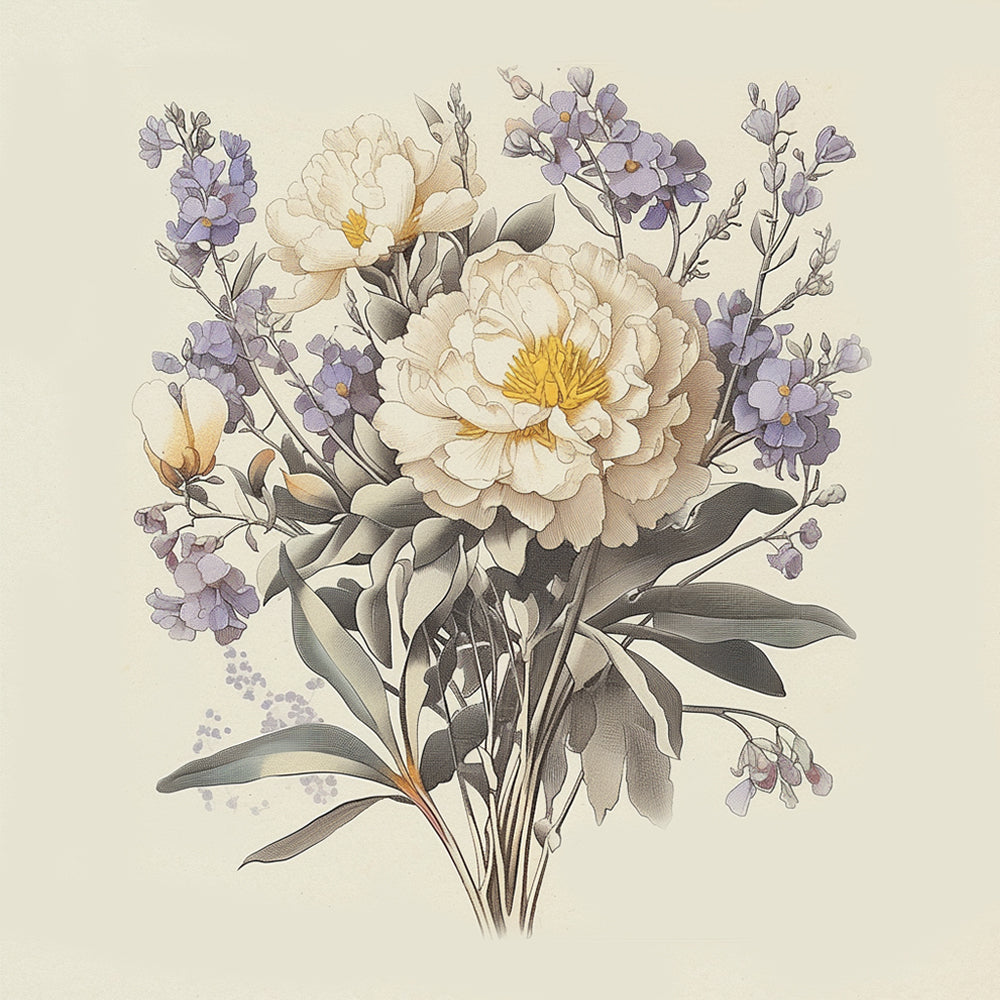 Witte Pioenroos en Paarse Bloemen Schilderen op Nummers