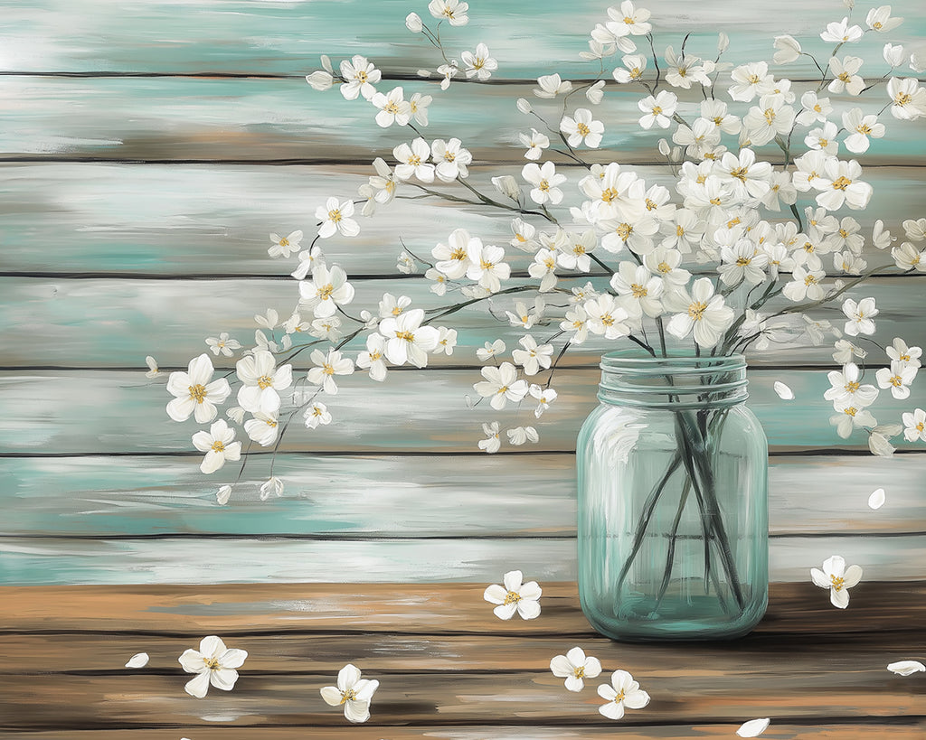 Witte pruimenbloesems in een fle Schilderen op Nummers