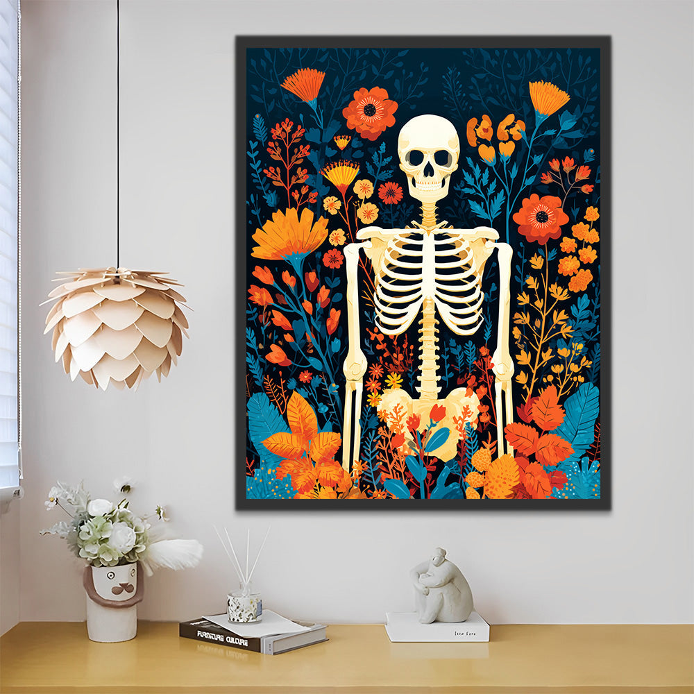 Witte Schedel tussen Bloemen Schilderen op Nummers