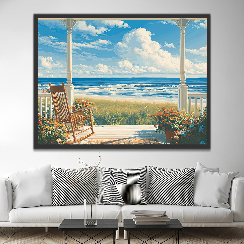 Witte Veranda aan Zee Schilderen op Nummers