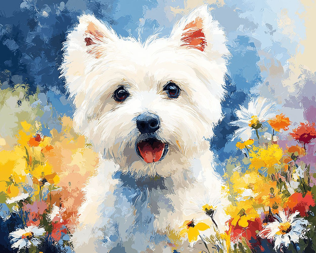 Witte Westie Terriër en Madeliefjes Schilderen op Nummers