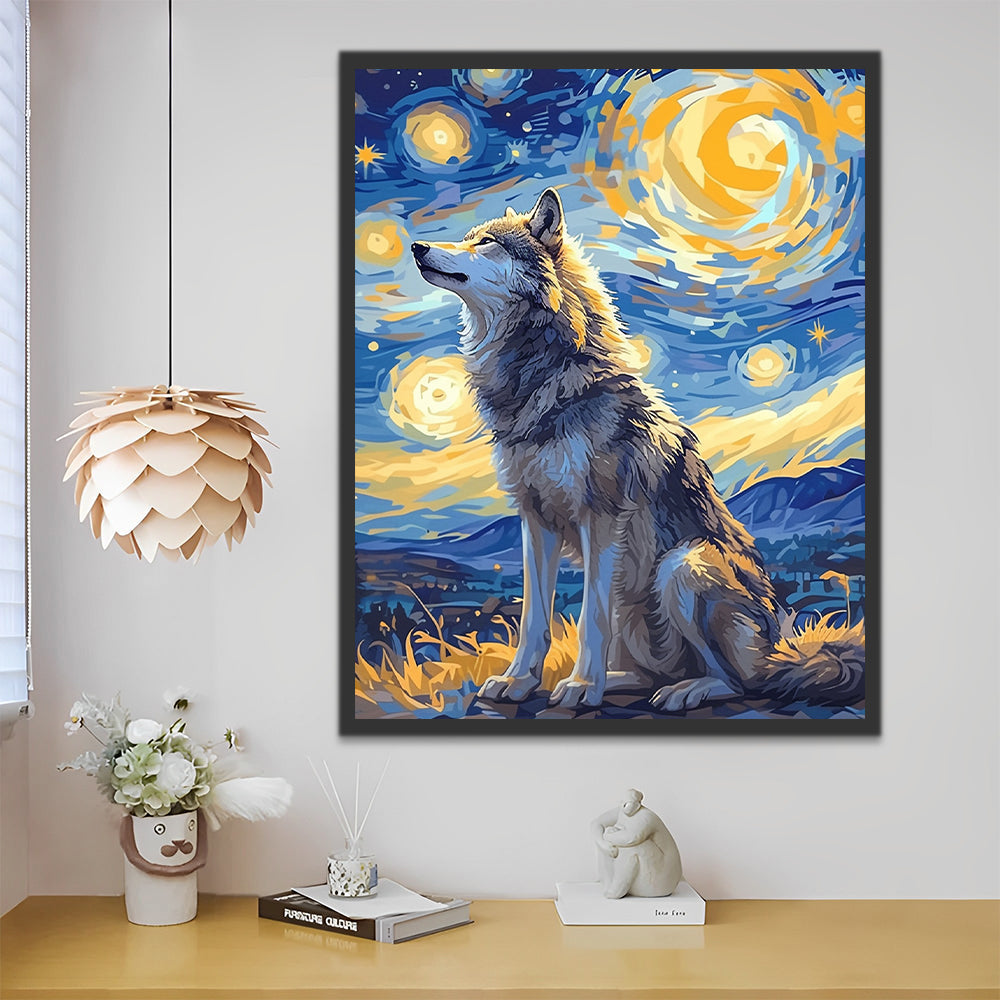 Wolf onder de Sterrenhemel Schilderen op Nummers