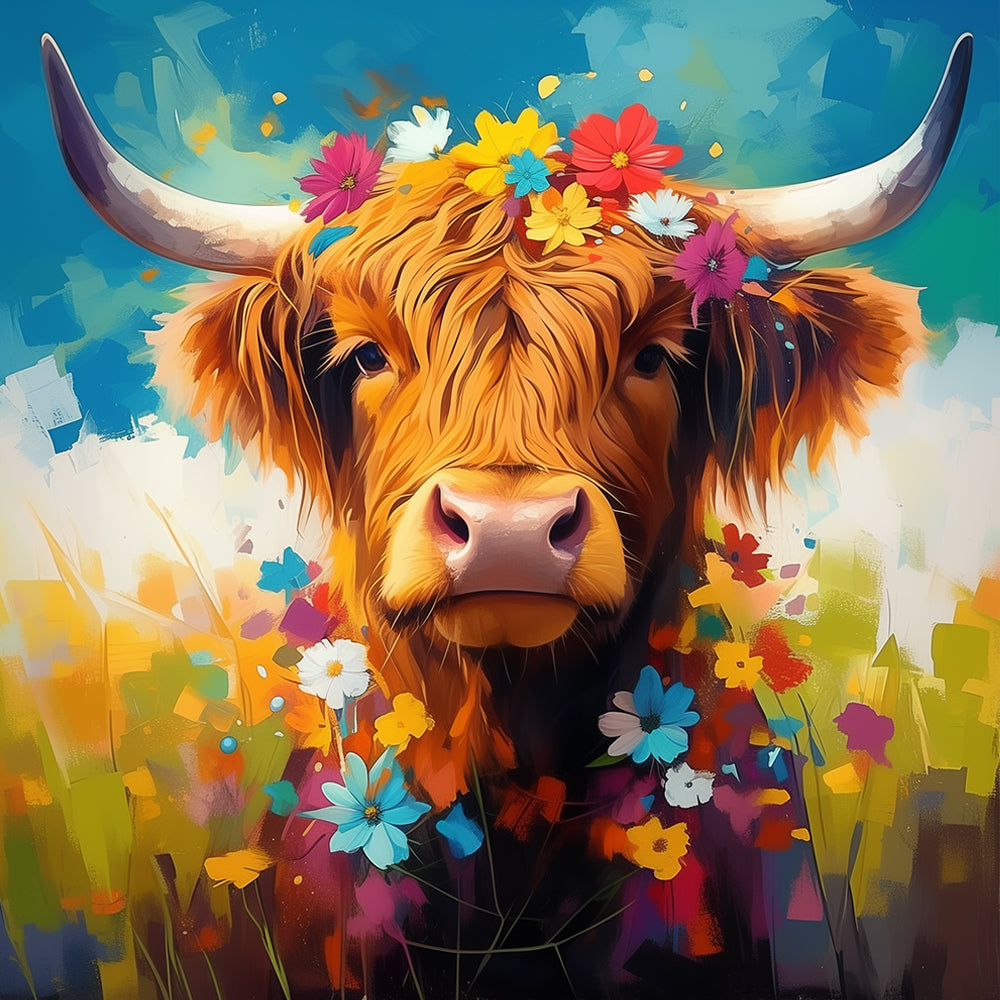 Yak en Kleurrijke Bloemen Schilderen op Nummers