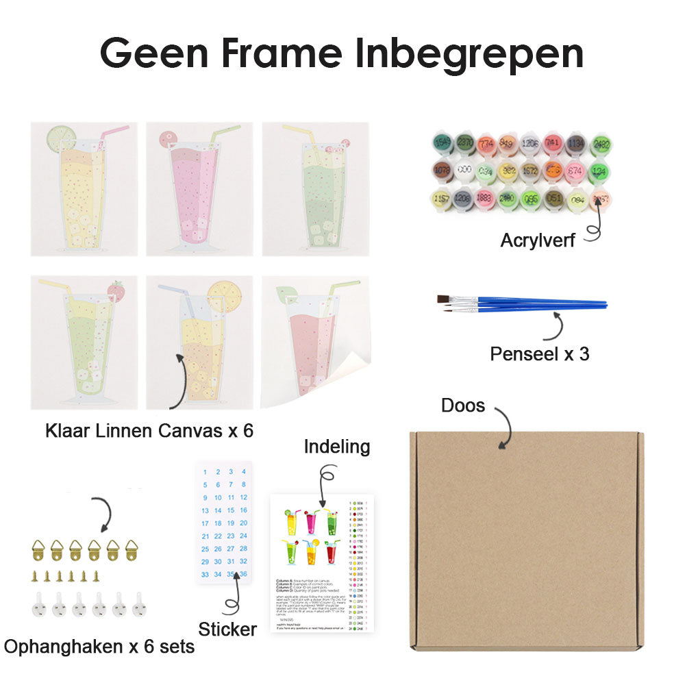Zomercocktail 6 Stuks Mini Schilderen op Nummers