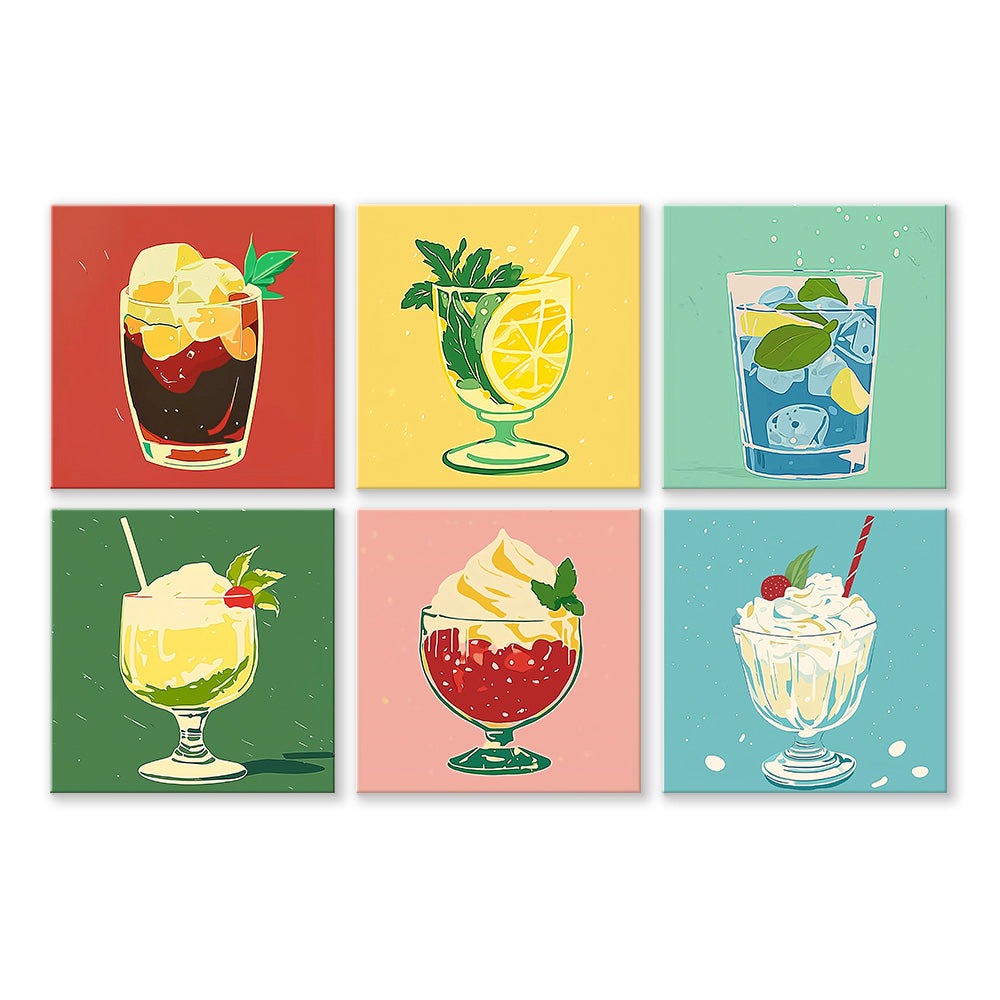 Zomerse Drankjes en IJsjes 6 Stuks Mini Schilderen op Nummers