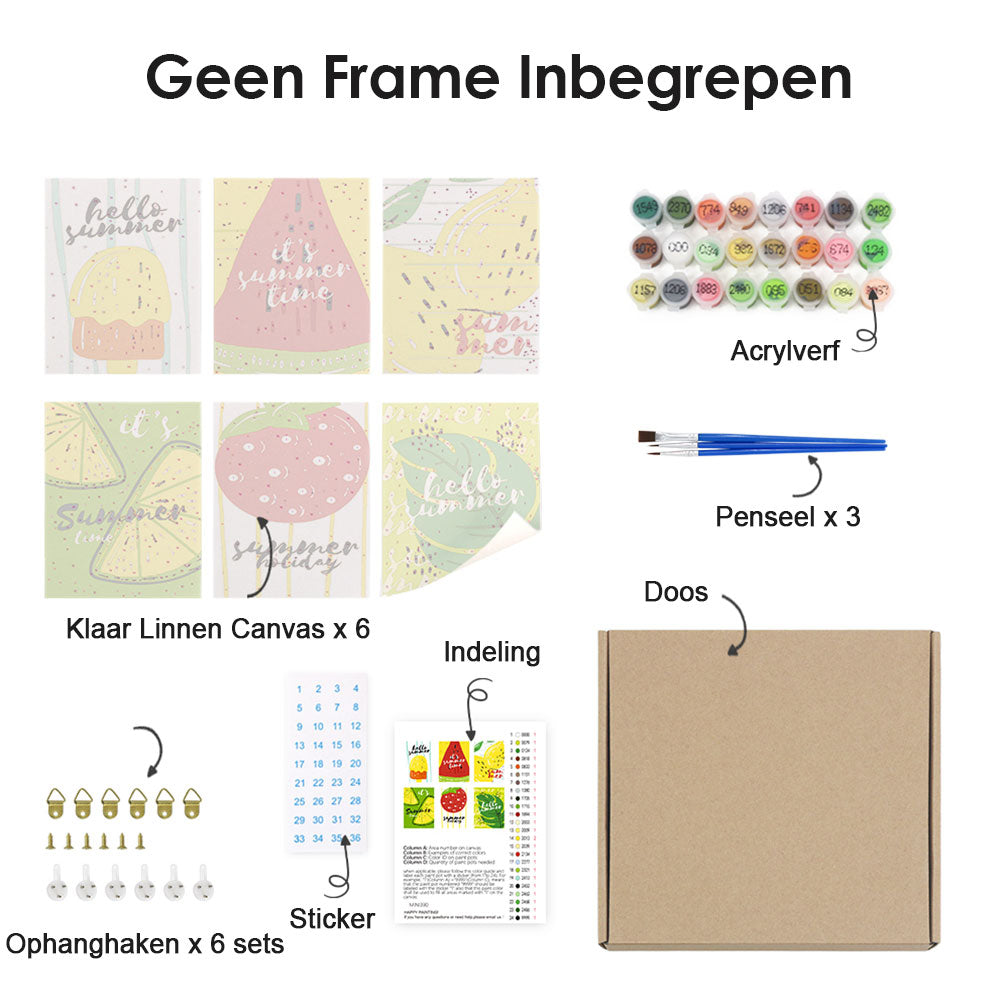 Zomerse Fruitijsjes 6 Stuks Mini Schilderen op Nummers