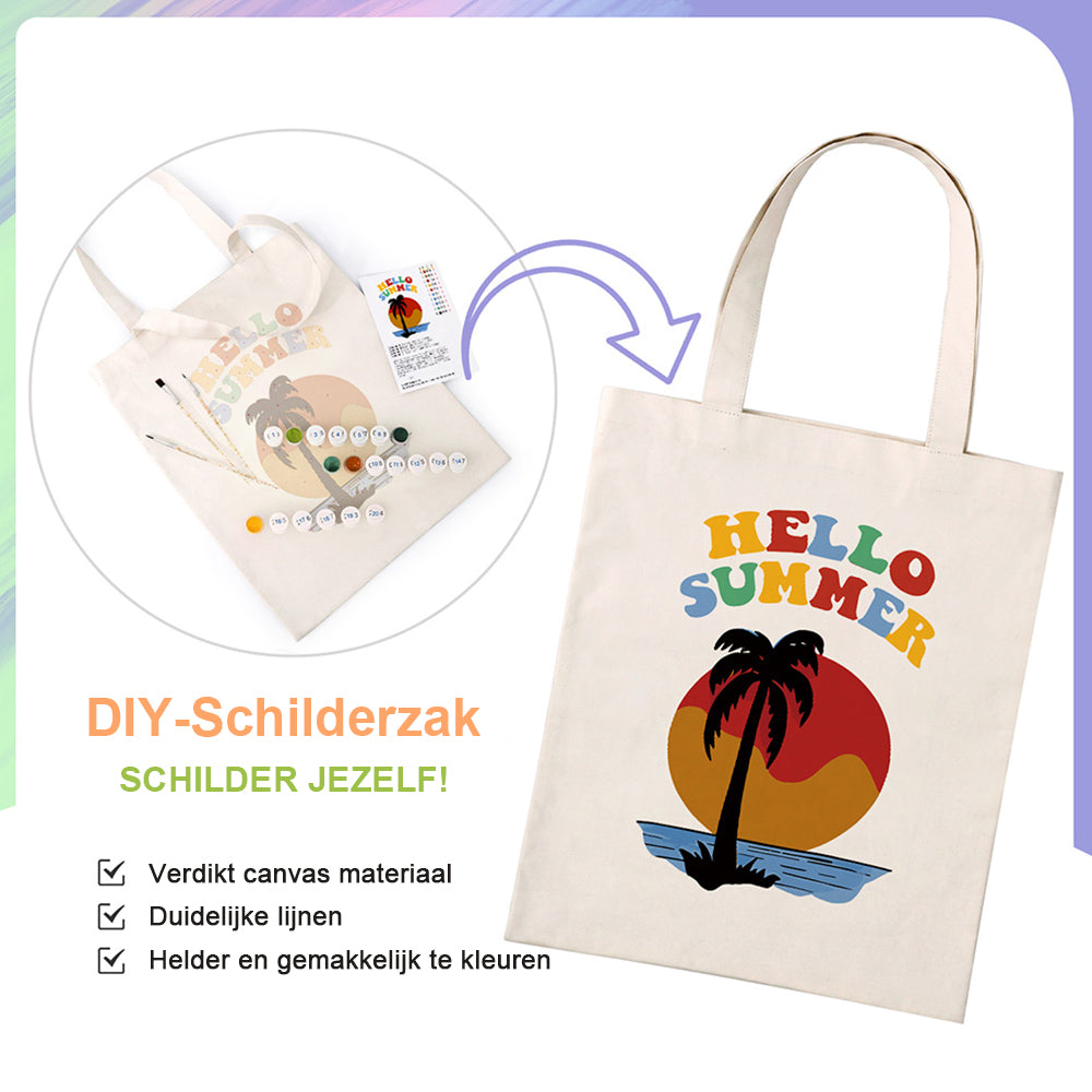 Zomerse Kust Zonsondergang Canvas Tote Bag Schilderen op Nummers