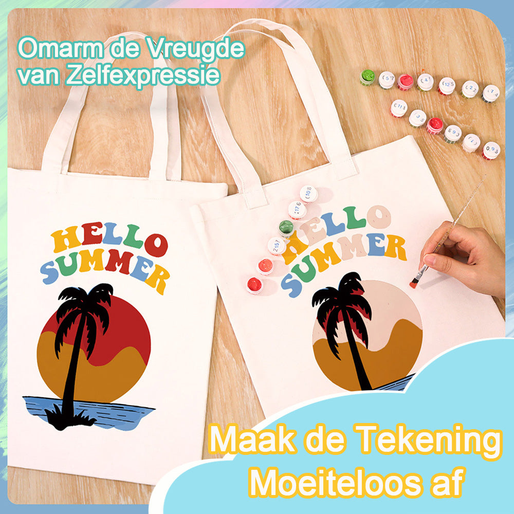 Zomerse Kust Zonsondergang Canvas Tote Bag Schilderen op Nummers