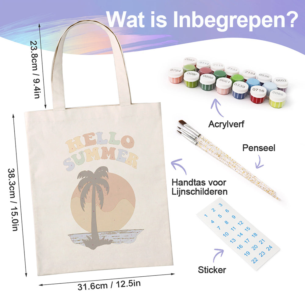 Zomerse Kust Zonsondergang Canvas Tote Bag Schilderen op Nummers