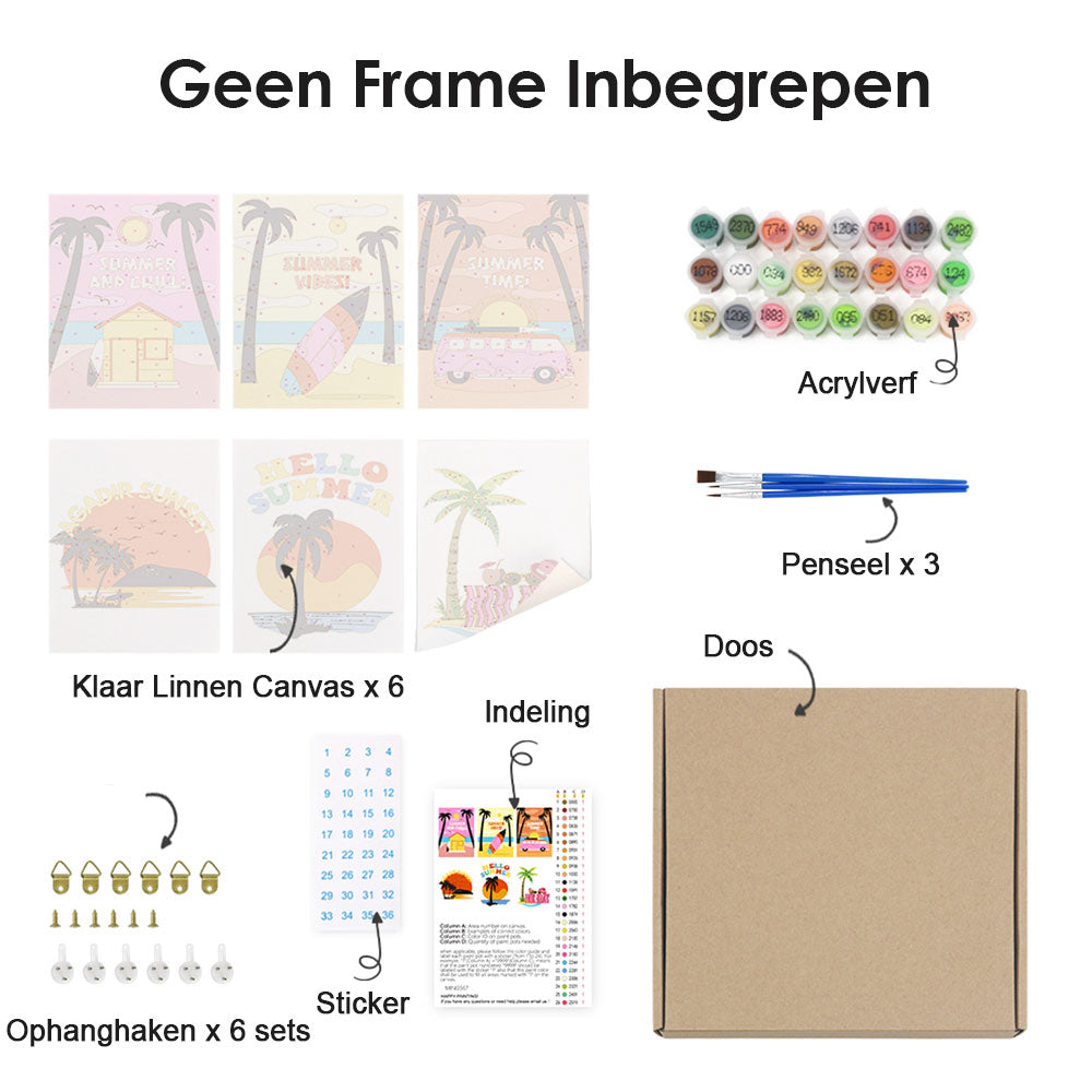 Zomertijd! 6 Stuks Mini Schilderen op Nummers