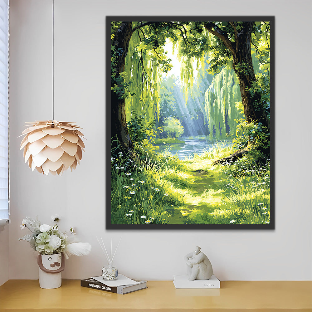 Zonlicht in het Groene Bos Schilderen op Nummers