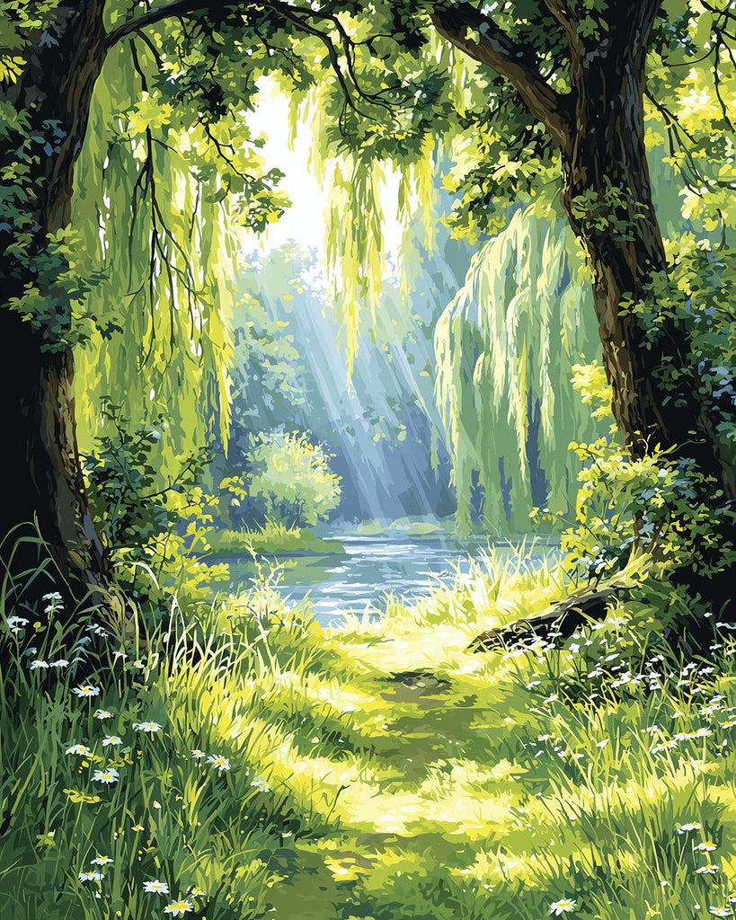 Zonlicht in het Groene Bos Schilderen op Nummers