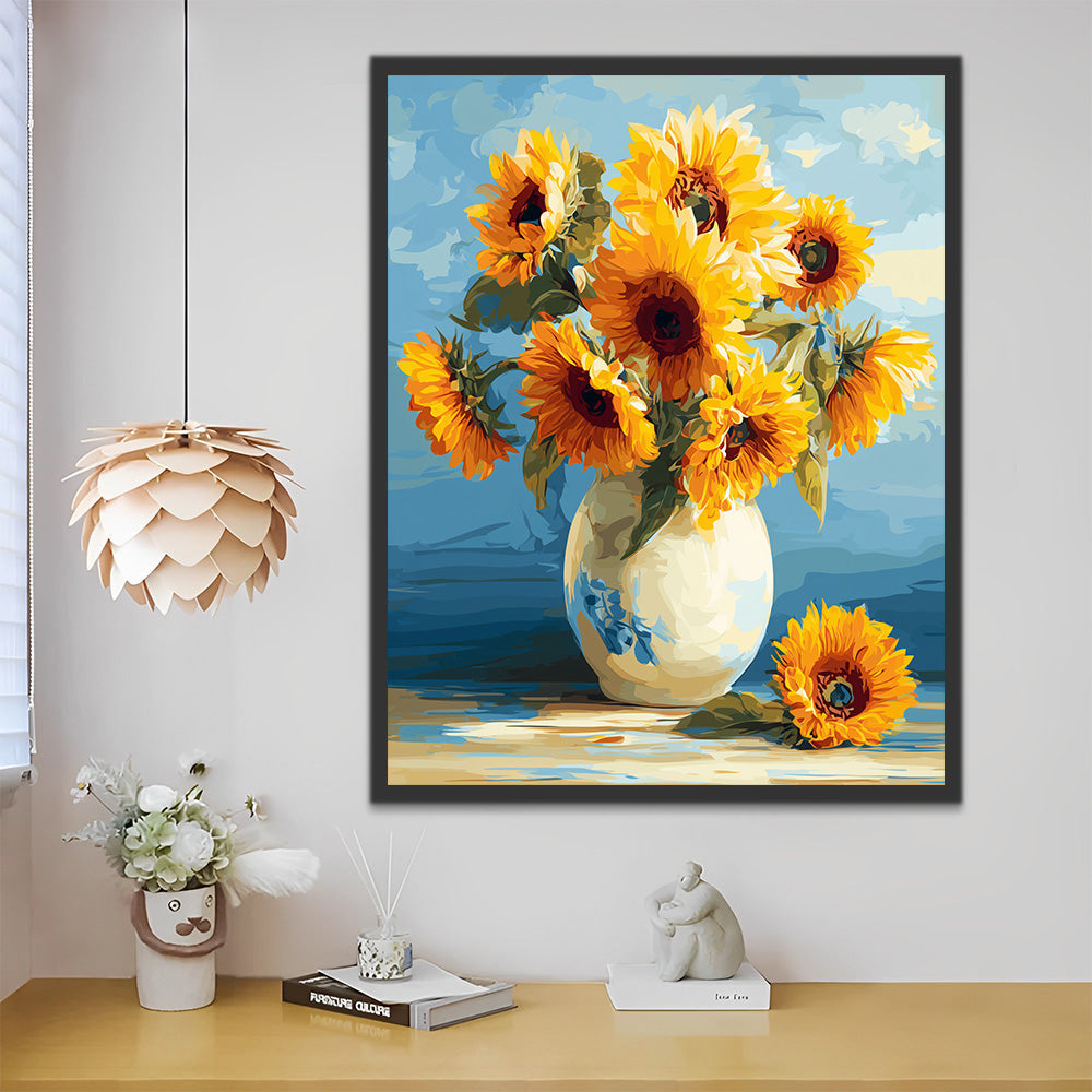Zonnebloemen in Porseleinen Vaas Schilderen op Nummers
