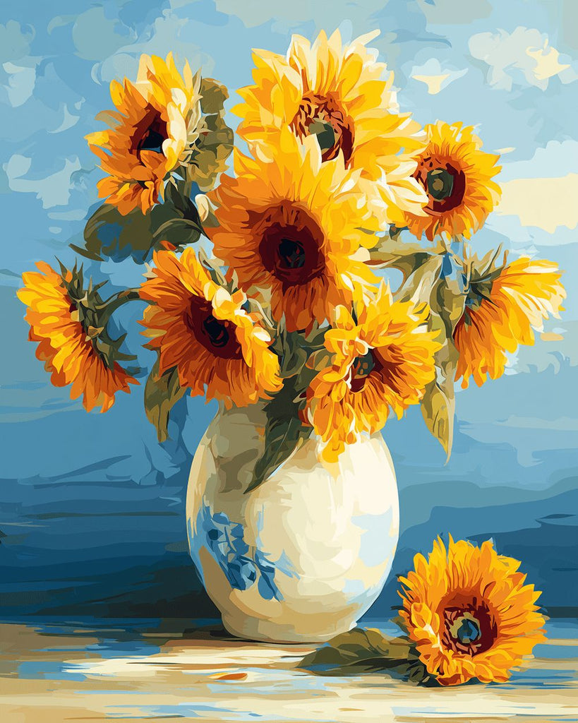 Zonnebloemen in Porseleinen Vaas Schilderen op Nummers